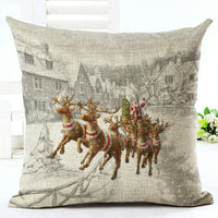 HKM-840787 Santa Claus European Classical Pillowcase Cushion Cover - Linen, 45x45cm, Holiday Decor for Living Room, Bedroom, Dining Room