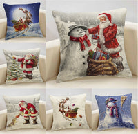 HKM-840787 Santa Claus European Classical Pillowcase Cushion Cover - Linen, 45x45cm, Holiday Decor for Living Room, Bedroom, Dining Room