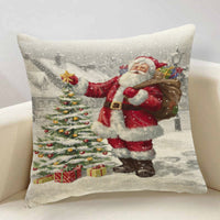 HKM-840787 Santa Claus European Classical Pillowcase Cushion Cover - Linen, 45x45cm, Holiday Decor for Living Room, Bedroom, Dining Room