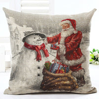 HKM-840787 Santa Claus European Classical Pillowcase Cushion Cover - Linen, 45x45cm, Holiday Decor for Living Room, Bedroom, Dining Room