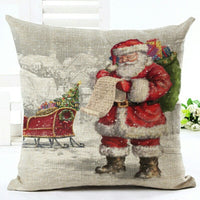 HKM-840787 Santa Claus European Classical Pillowcase Cushion Cover - Linen, 45x45cm, Holiday Decor for Living Room, Bedroom, Dining Room