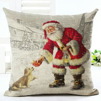 HKM-840787 Santa Claus European Classical Pillowcase Cushion Cover - Linen, 45x45cm, Holiday Decor for Living Room, Bedroom, Dining Room