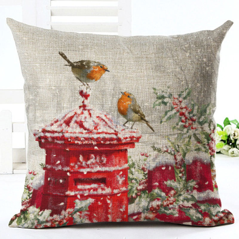 HKM-840787 Santa Claus European Classical Pillowcase Cushion Cover - Linen, 45x45cm, Holiday Decor for Living Room, Bedroom, Dining Room