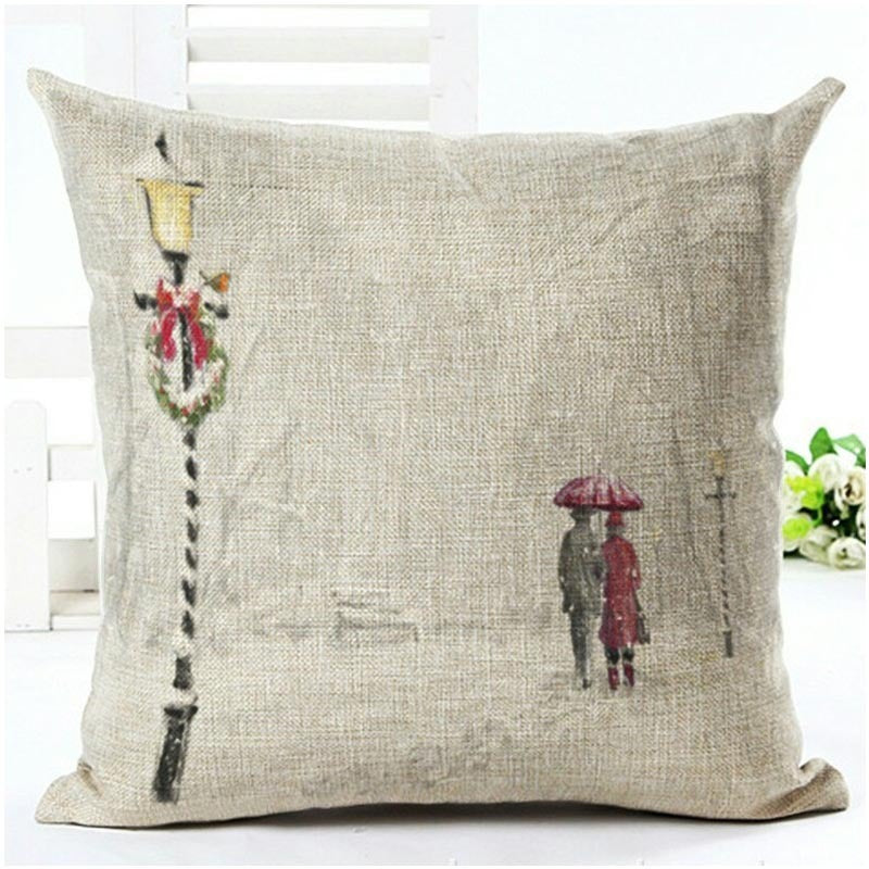 HKM-840787 Santa Claus European Classical Pillowcase Cushion Cover - Linen, 45x45cm, Holiday Decor for Living Room, Bedroom, Dining Room
