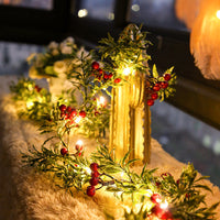 HKM-840851 LED Christmas Hawthorn String Lights with Pine Needle Design for Holiday Decor - 1.75m or 3m Lengths Available