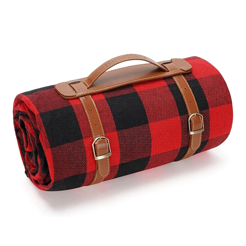KTX-840915 Outdoor Eco-Friendly Waterproof Picnic Blanket with Leather Strap - Portable Recycled Oxford Mat for Camping and Beach