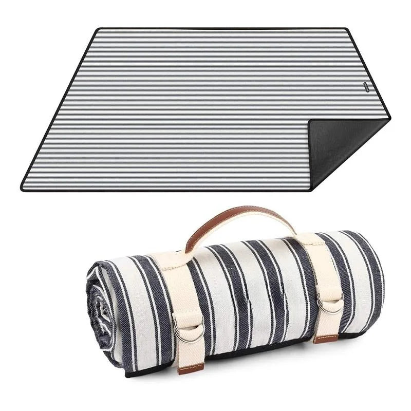 KTX-840915 Outdoor Eco-Friendly Waterproof Picnic Blanket with Leather Strap - Portable Recycled Oxford Mat for Camping and Beach