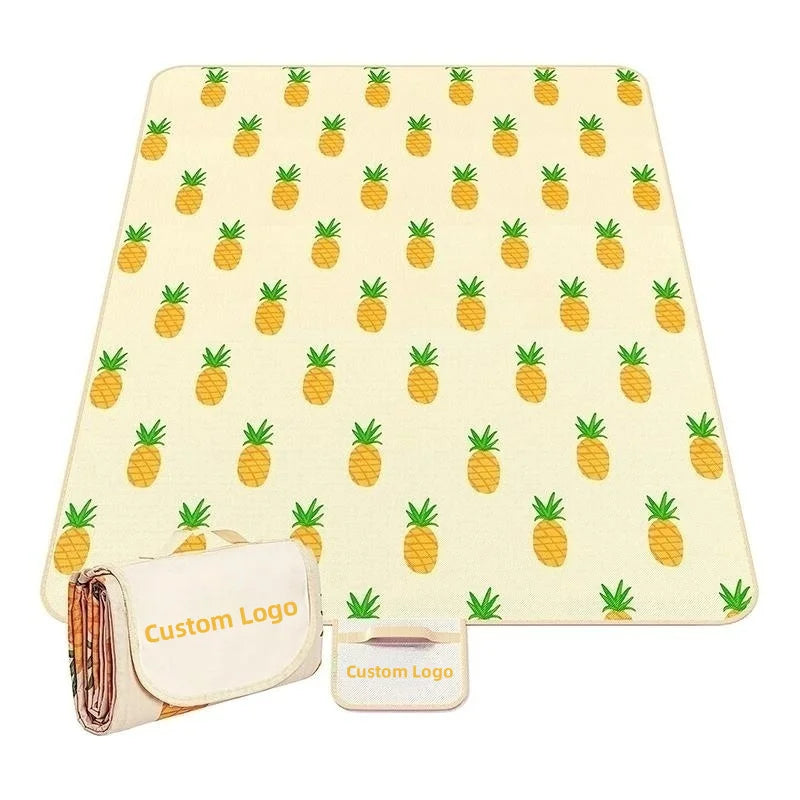 KTX-840915 Outdoor Eco-Friendly Waterproof Picnic Blanket with Leather Strap - Portable Recycled Oxford Mat for Camping and Beach