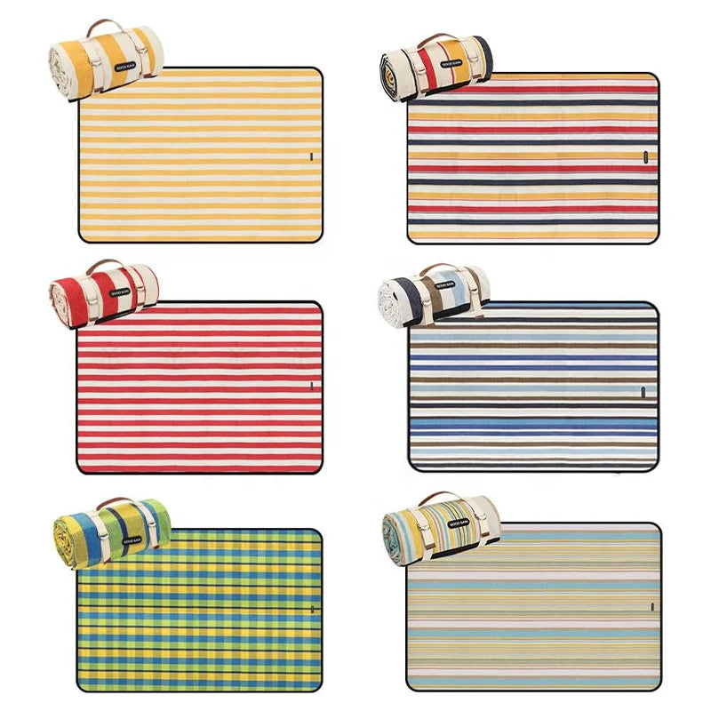 KTX-840915 Outdoor Eco-Friendly Waterproof Picnic Blanket with Leather Strap - Portable Recycled Oxford Mat for Camping and Beach