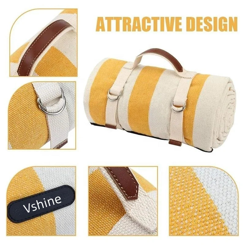 KTX-840915 Outdoor Eco-Friendly Waterproof Picnic Blanket with Leather Strap - Portable Recycled Oxford Mat for Camping and Beach