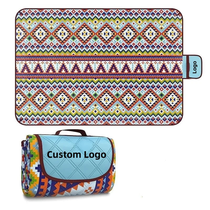 KTX-840915 Outdoor Eco-Friendly Waterproof Picnic Blanket with Leather Strap - Portable Recycled Oxford Mat for Camping and Beach