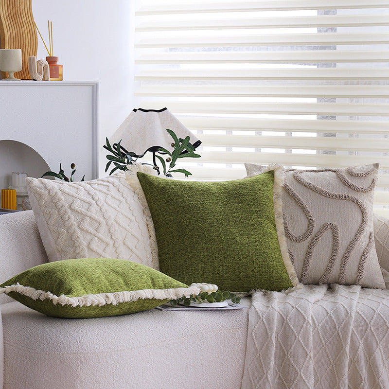 HKM-841683 Linen Green Lumbar Support Pillow Cover, Solid Beige & White Options Available, 30x50cm & 45x45cm Sizes