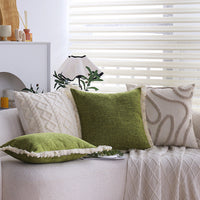 HKM-841683 Linen Green Lumbar Support Pillow Cover, Solid Beige & White Options Available, 30x50cm & 45x45cm Sizes