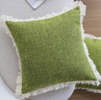 HKM-841683 Linen Green Lumbar Support Pillow Cover, Solid Beige & White Options Available, 30x50cm & 45x45cm Sizes