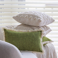 HKM-841683 Linen Green Lumbar Support Pillow Cover, Solid Beige & White Options Available, 30x50cm & 45x45cm Sizes
