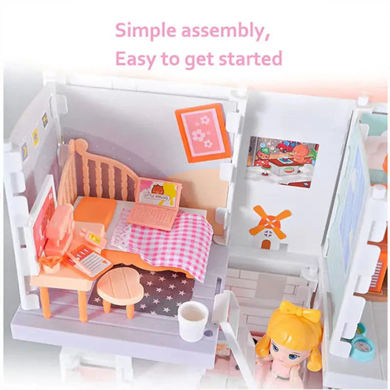 KTX-841811 DIY Mini Doll House Toy Set with Furniture for Kids Ages 6 and Up, Perfect for Pretend Play and Hands-On Learning