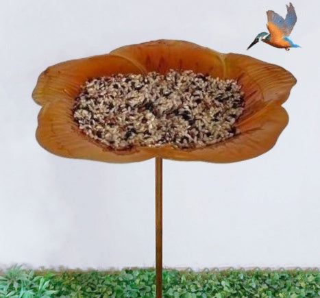 HKM-841811 Metal Flower Bird Feeder with Sheep Hook - Purple Blue and Golden Brown Options