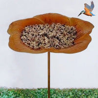 HKM-841811 Metal Flower Bird Feeder with Sheep Hook - Purple Blue and Golden Brown Options
