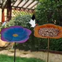 HKM-841811 Metal Flower Bird Feeder with Sheep Hook - Purple Blue and Golden Brown Options