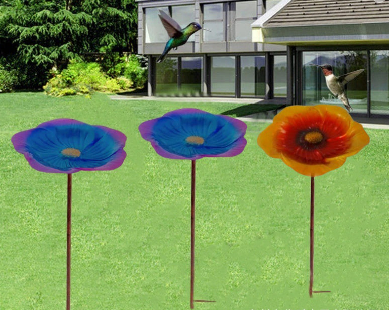 HKM-841811 Metal Flower Bird Feeder with Sheep Hook - Purple Blue and Golden Brown Options