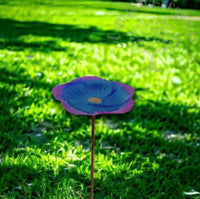 HKM-841811 Metal Flower Bird Feeder with Sheep Hook - Purple Blue and Golden Brown Options