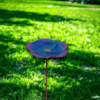 HKM-841811 Metal Flower Bird Feeder with Sheep Hook - Purple Blue and Golden Brown Options