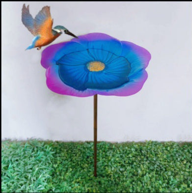 HKM-841811 Metal Flower Bird Feeder with Sheep Hook - Purple Blue and Golden Brown Options