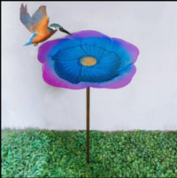 HKM-841811 Metal Flower Bird Feeder with Sheep Hook - Purple Blue and Golden Brown Options