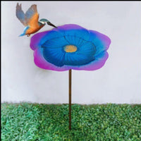 HKM-841811 Metal Flower Bird Feeder with Sheep Hook - Purple Blue and Golden Brown Options