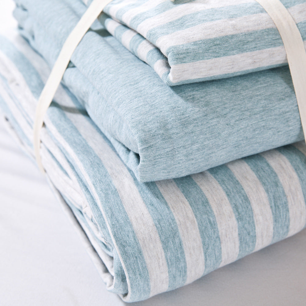 HKM-841875 Striped Cotton Four-Piece Bedding Set for Various Bed Sizes