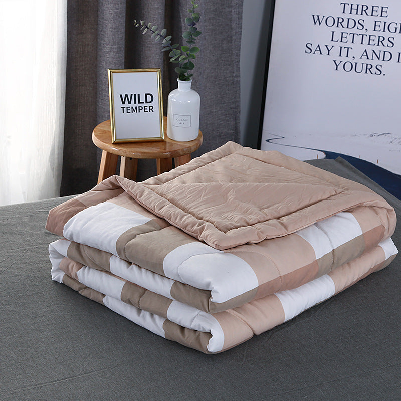 HKM-841875 Washable Striped Air Conditioning Quilt in Washed Cotton and Polyester Cotton, Checkered Design, 150x200cm, 200x230cm