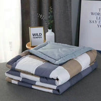 HKM-841875 Washable Striped Air Conditioning Quilt in Washed Cotton and Polyester Cotton, Checkered Design, 150x200cm, 200x230cm