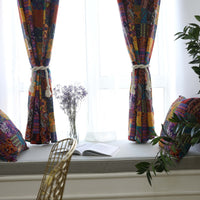 HKM-842259 Bohemian Retro Geometric Cotton Linen Curtains for Oriel and Floor-to-Ceiling Windows