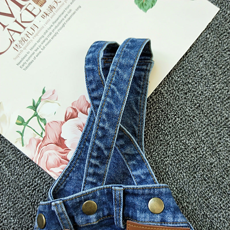 HKM-842323 Light Blue & Dark Blue Denim Suspender Pants for Dogs - Casual Pet Clothing in Various Sizes
