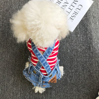 HKM-842323 Light Blue & Dark Blue Denim Suspender Pants for Dogs - Casual Pet Clothing in Various Sizes