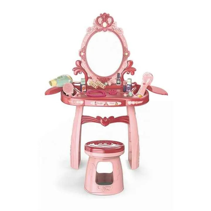 HKM-842387 Electric Light Music Makeup Vanity Desk Set with Chair for Girls Ages 3+ Pink