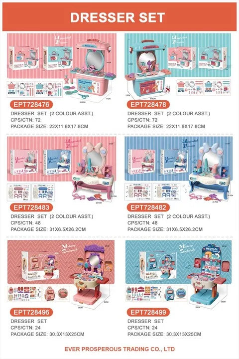 HKM-842387 Electric Light Music Makeup Vanity Desk Set with Chair for Girls Ages 3+ Pink