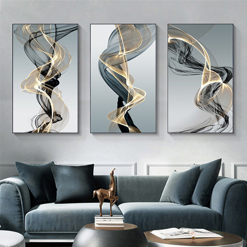 HKM-842643 Modern Rectangular Black and Yellow Geometric Abstract Canvas Art