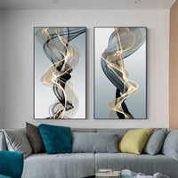 HKM-842643 Modern Rectangular Black and Yellow Geometric Abstract Canvas Art
