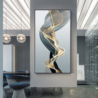 HKM-842643 Modern Rectangular Black and Yellow Geometric Abstract Canvas Art