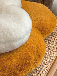 HKM-842707 Fluffy Flower Design Plush Seat Cushion for Sofas, Chairs, and Floors - 48cm Diameter, White and Turmeric