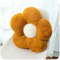 HKM-842707 Fluffy Flower Design Plush Seat Cushion for Sofas, Chairs, and Floors - 48cm Diameter, White and Turmeric