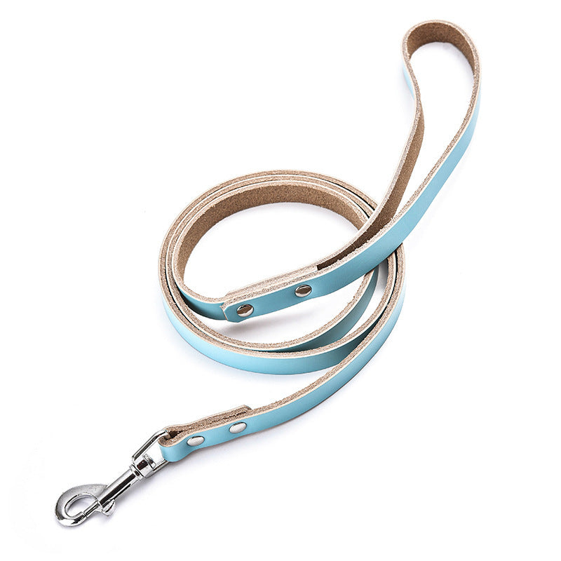 HKM-842707 Leather Dog Chain Leash in Solid Colors - Blue, Black, Brown, Red, Pink, Sky Blue, Various Sizes