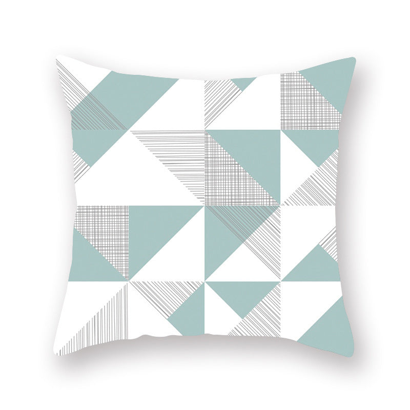 HKM-842771 Geometric Plant Pattern Green Pillowcase - Scandinavian Style, 45x45cm, Polyester