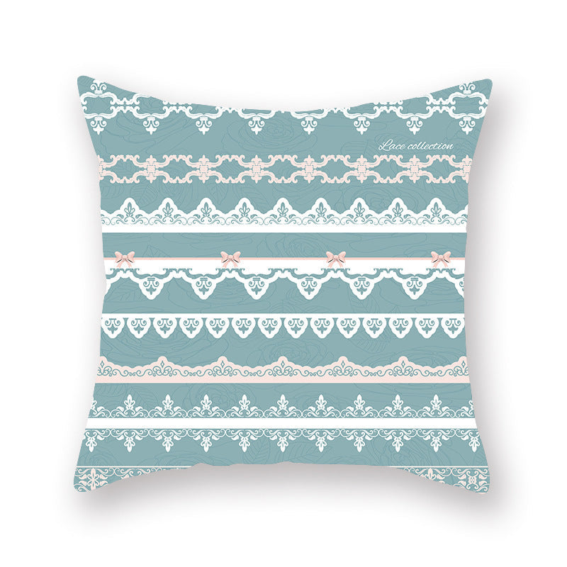 HKM-842771 Geometric Plant Pattern Green Pillowcase - Scandinavian Style, 45x45cm, Polyester