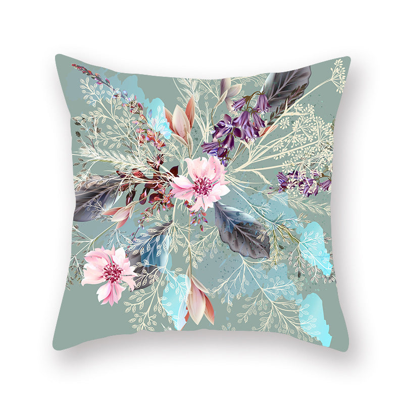 HKM-842771 Geometric Plant Pattern Green Pillowcase - Scandinavian Style, 45x45cm, Polyester