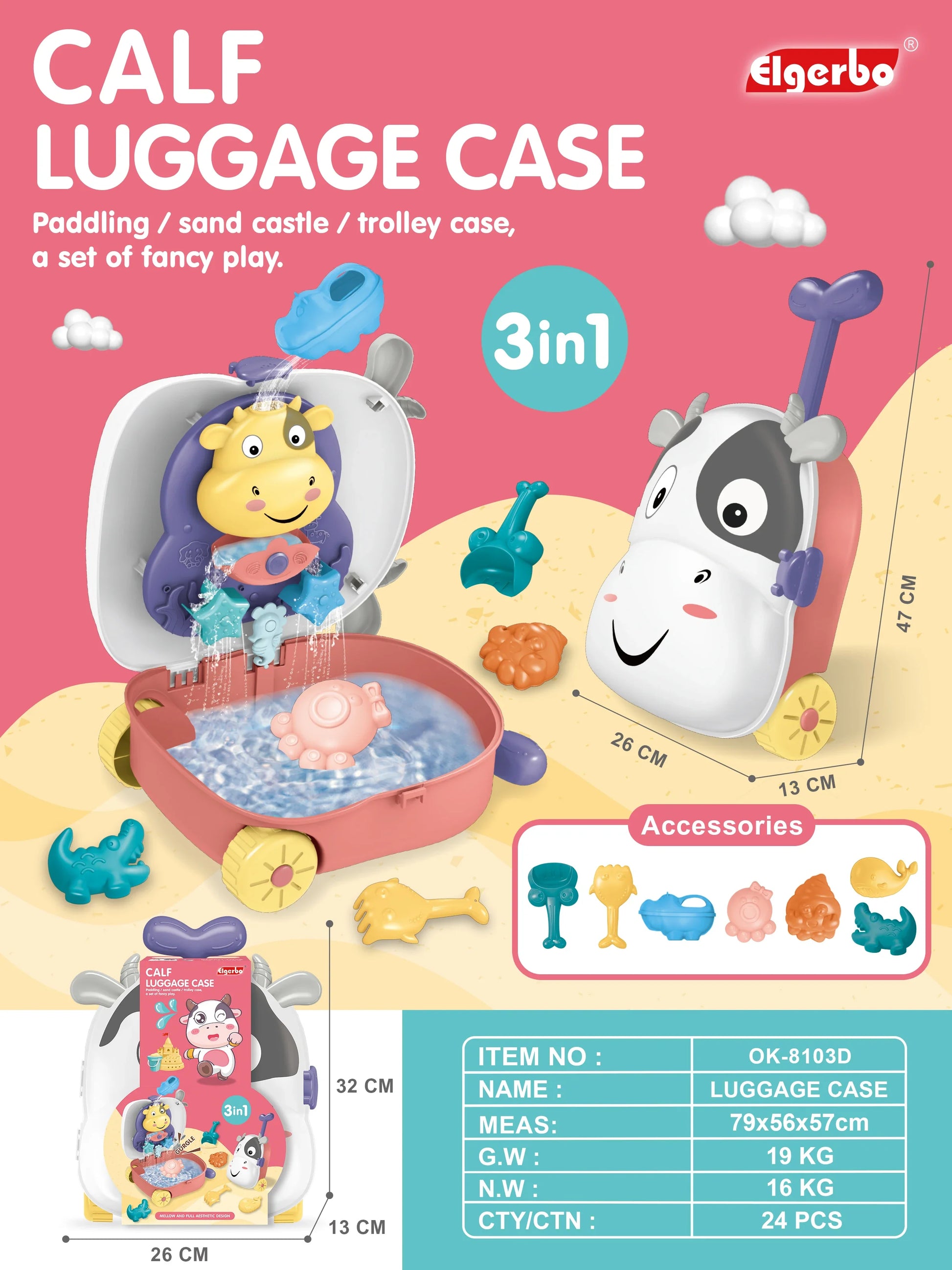 HKM-842963 Outdoor Cartoon Style Water Play Trolley Beach Toy Set for Ages 3+