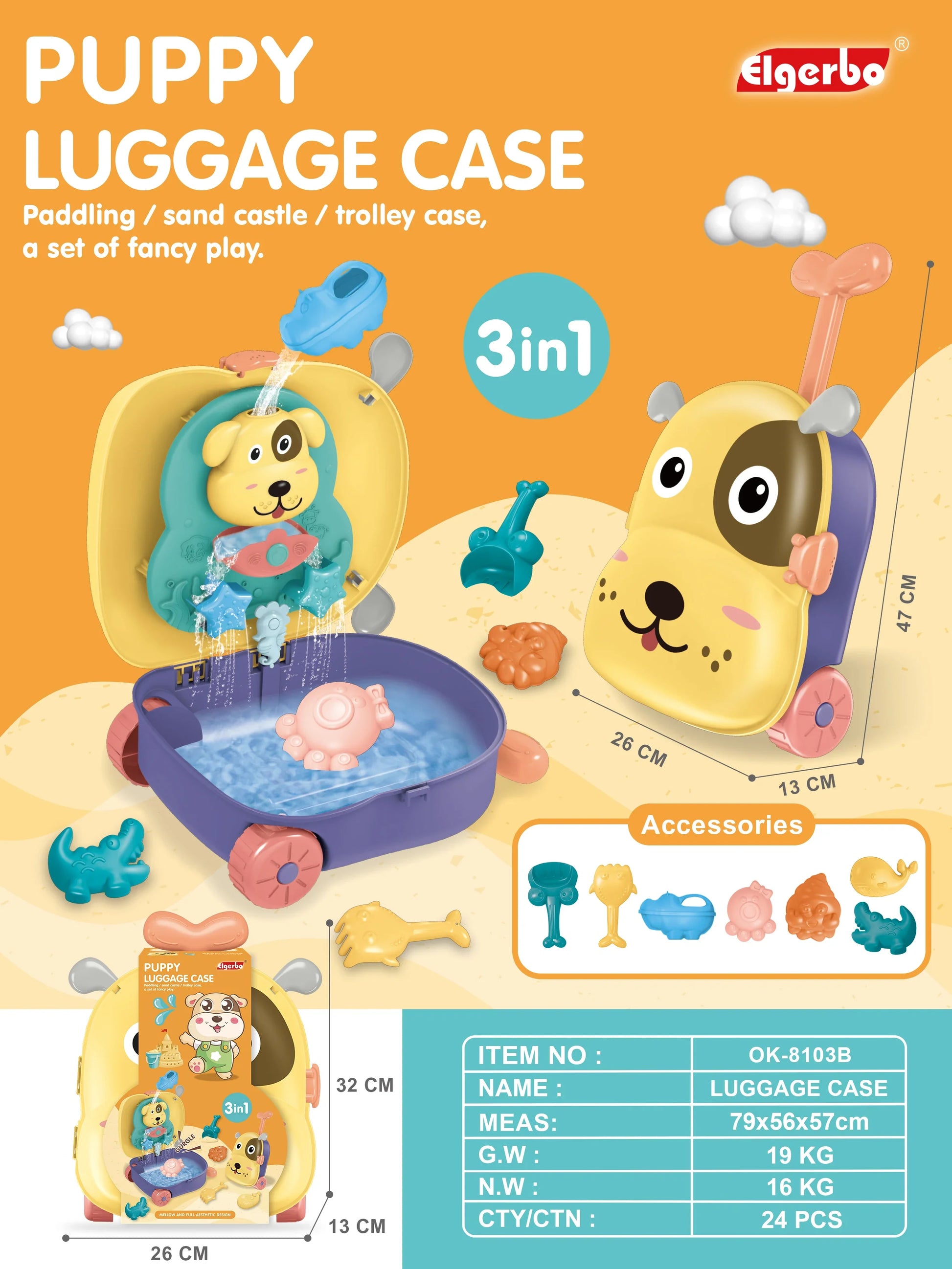 HKM-842963 Outdoor Cartoon Style Water Play Trolley Beach Toy Set for Ages 3+