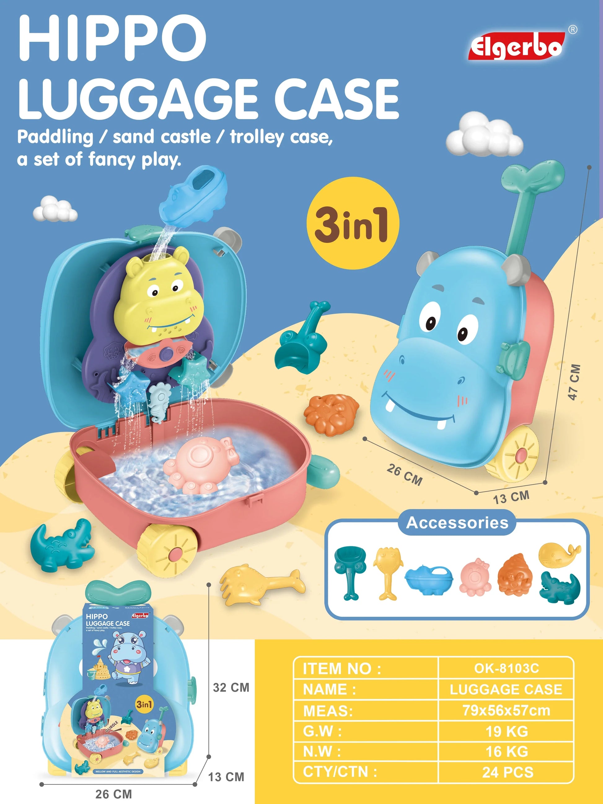 HKM-842963 Outdoor Cartoon Style Water Play Trolley Beach Toy Set for Ages 3+