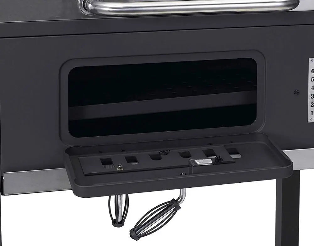 KTX-843219 Cast Iron Grill Smoker with Chimney and Lid, Square Trolley Charcoal Barbecue 152x73x137cm